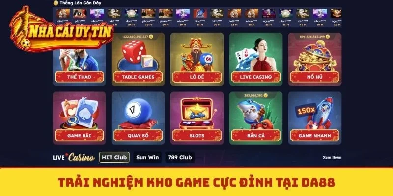 Trải nghiệm kho game cực đỉnh tại DA88